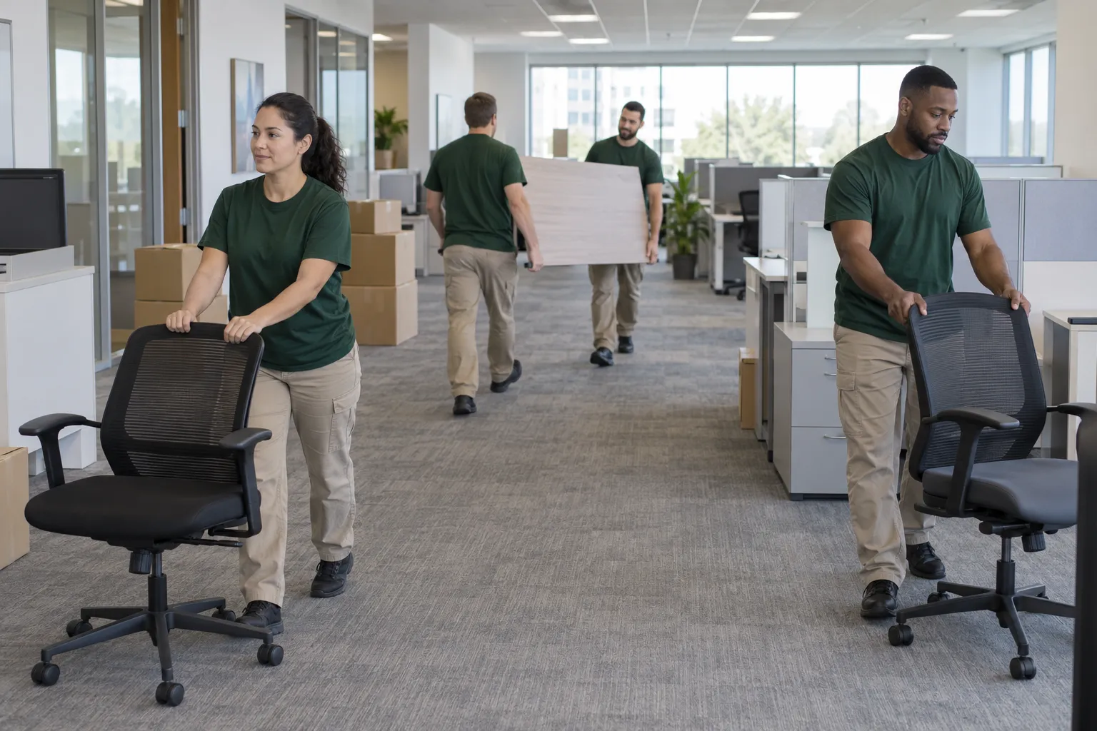 Professional office furniture removal service in progress